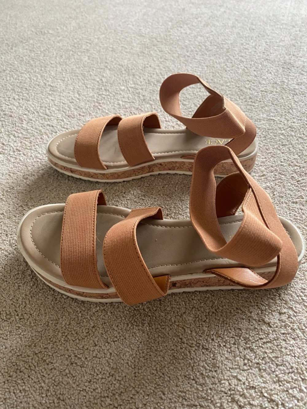 Big girl Brown Strappy Platform Sandals - Elastic Ankle Strap